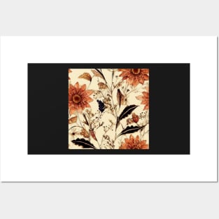 Vintage Antique Brown Rust Toned Floral Posters and Art